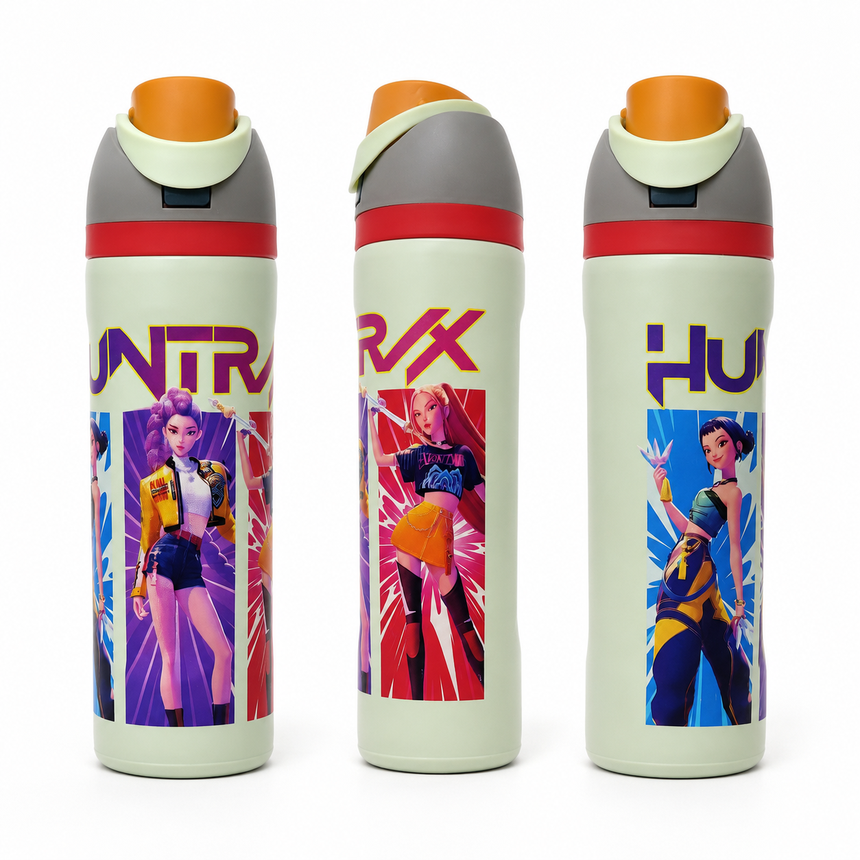K-Pop Demon Hunters 800ml Stainless Steel Kids Water Bottle with Flip-Top Lid & Carry Handle – Mint Green