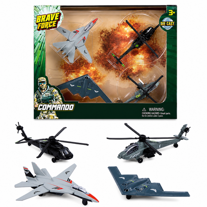 Brave Force Commando Die-Cast Military Aircraft 4-Piece Set – Jets & Helicopters
