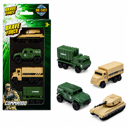 Brave Force Commando Die-Cast Military Vehicles 4-Piece Set – Tank, SUV & Trucks