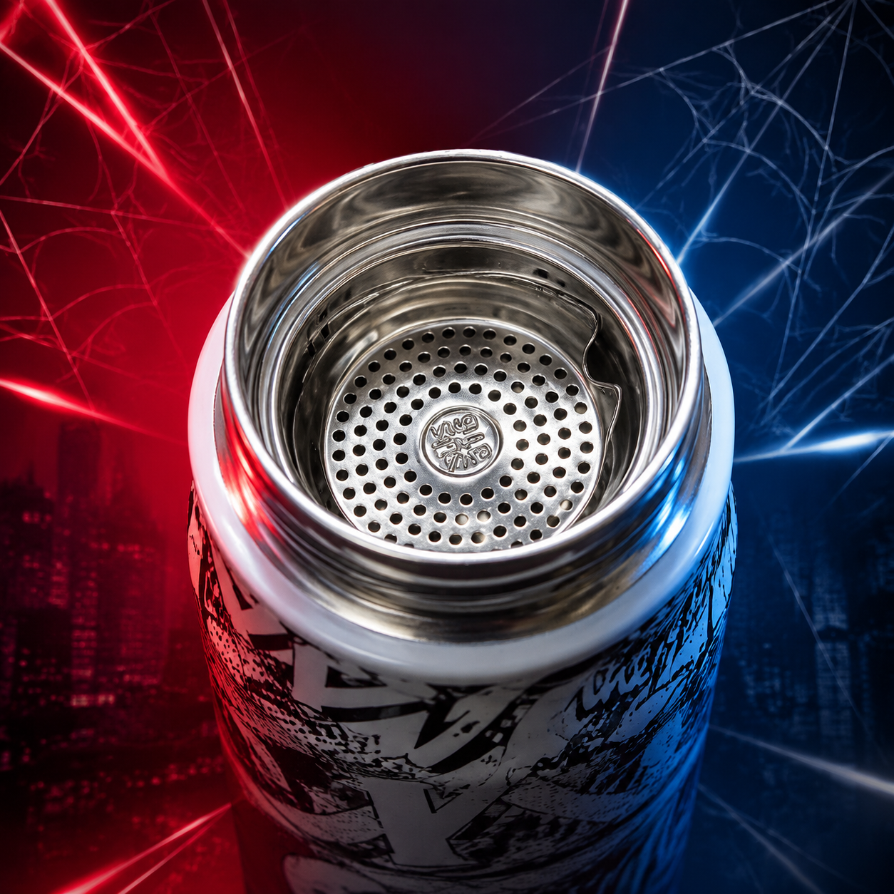 Spider-Man Web Swing 800ml Stainless Steel Water Bottle with Drinking Spout, Carry Handle & Removable Lid for Kids