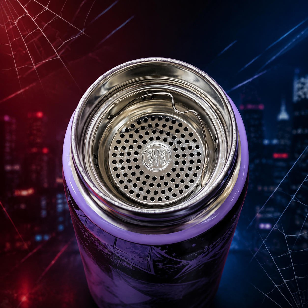 Spider-Man Shadow Web 800ml Stainless Steel Water Bottle with Drinking Spout, Carry Handle & Removable Lid for Kids
