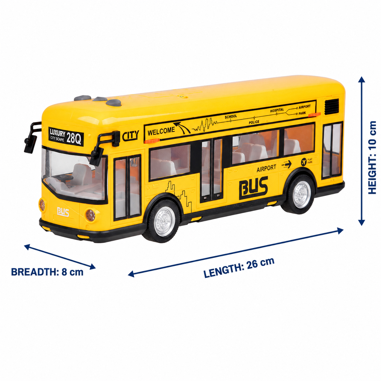 City Bus Toy for Kids with Light & Sound | Large Yellow Public Transport Bus with Detailed Interior, Moving Wheels & Realistic City Design | Pretend Play Vehicle Toy for Kids 3+ Years
