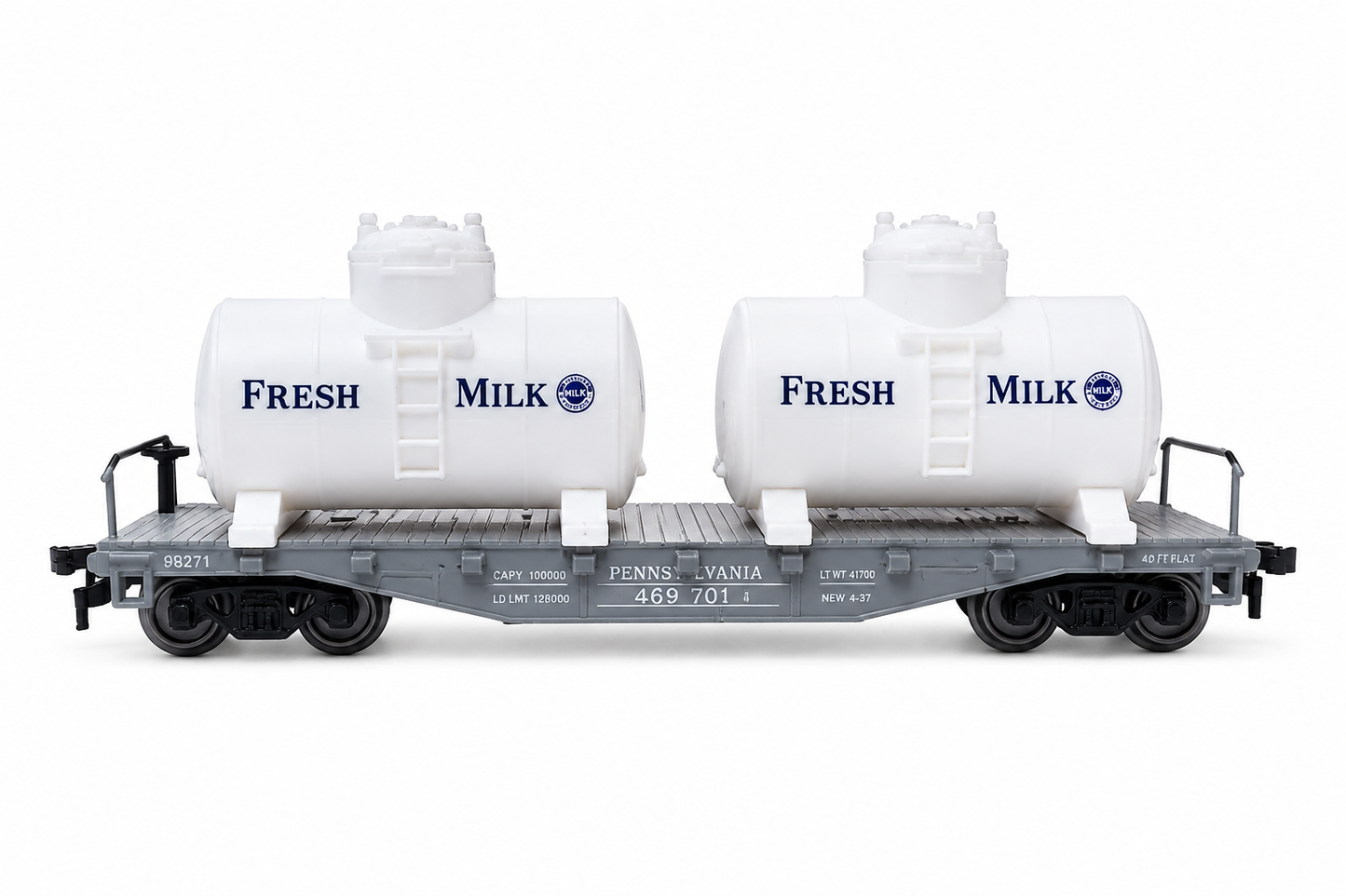 HANFIY 98271 HO 1:87 40' Flat Car with Twin Removable Milk Tanks | Railroad Train Model
