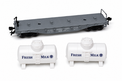 HANFIY 98271 HO 1:87 40' Flat Car with Twin Removable Milk Tanks | Railroad Train Model