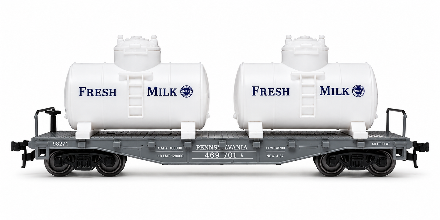 HANFIY 98271 HO 1:87 40' Flat Car with Twin Removable Milk Tanks | Railroad Train Model