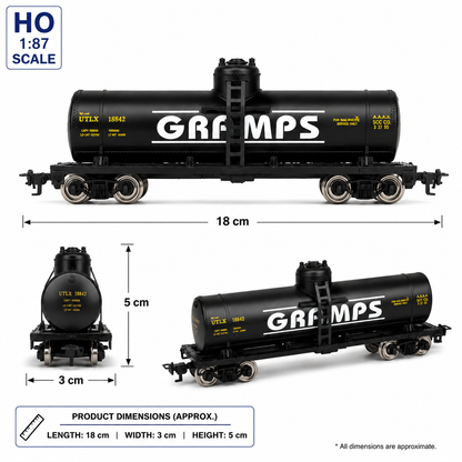 HANFIY 98450 HO 1:87 GRAMPS Black Tank Car Model | 18cm Railroad Freight Wagon for Model Train Collection