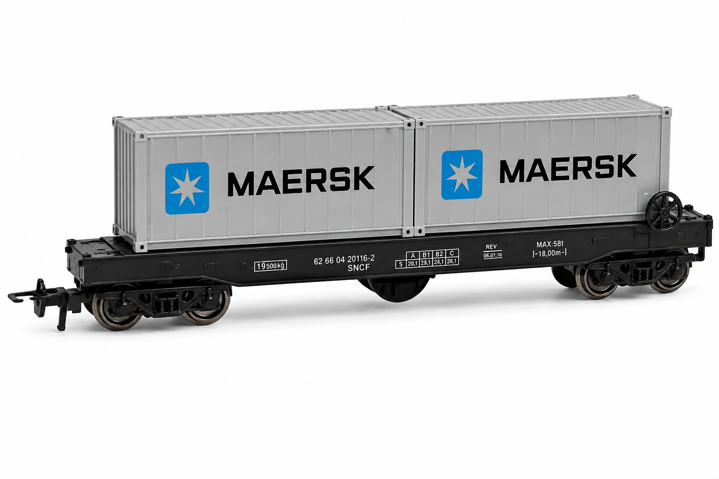 HANFIY 98245 HO 1:87 MAERSK Container Freight Wagon Model | Railroad Train Car with Twin Containers