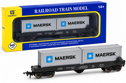 HANFIY 98245 HO 1:87 MAERSK Container Freight Wagon Model | Railroad Train Car with Twin Containers