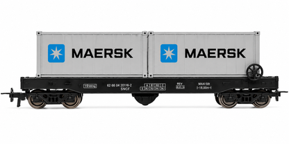 HANFIY 98245 HO 1:87 MAERSK Container Freight Wagon Model | Railroad Train Car with Twin Containers