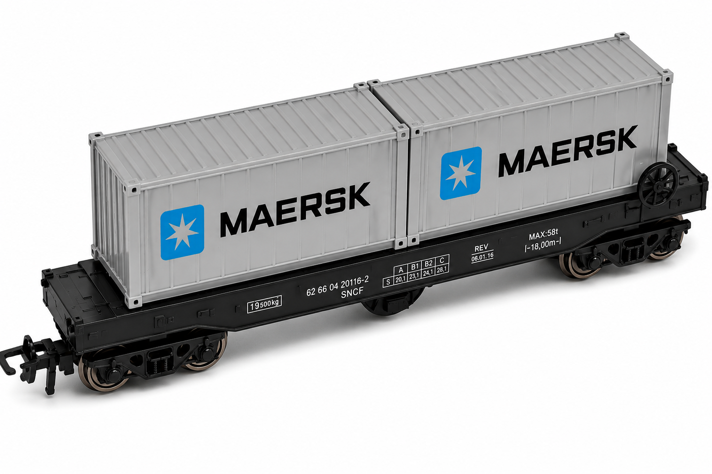 HANFIY 98245 HO 1:87 MAERSK Container Freight Wagon Model | Railroad Train Car with Twin Containers