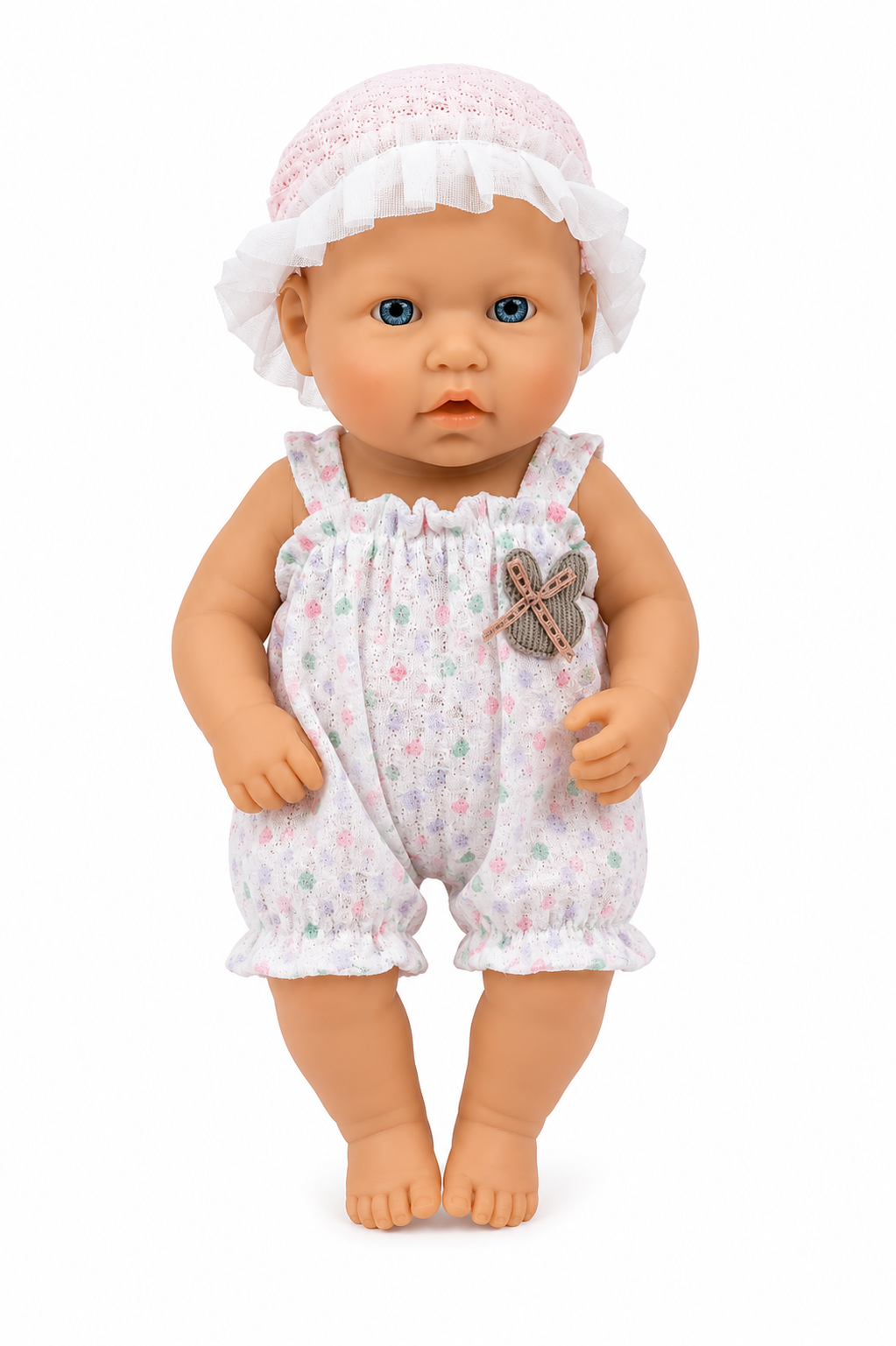 Cute Realistic Baby Doll with Accessories 12-Inch | Cute Baby Doll with Floral Outfit, Bonnet, Feeding Bowl, Spoon, Fork, Sippy Cup & Pacifier | Pretend Play Doll 18M+