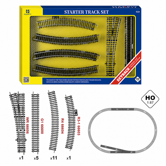 HANFIY 66609 HO 1:87 Starter Railway Track Set | 18-Piece Model Train Track Set