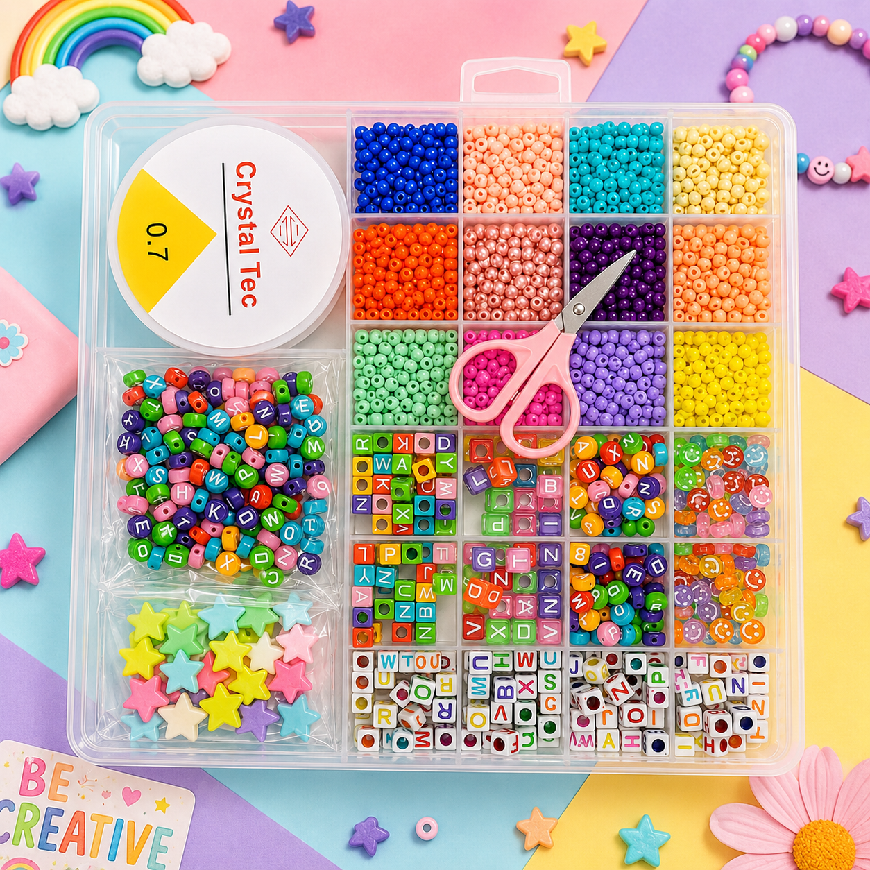 DIY Colourful Beads Bracelet Making Kit with Alphabet Beads, String & Scissors