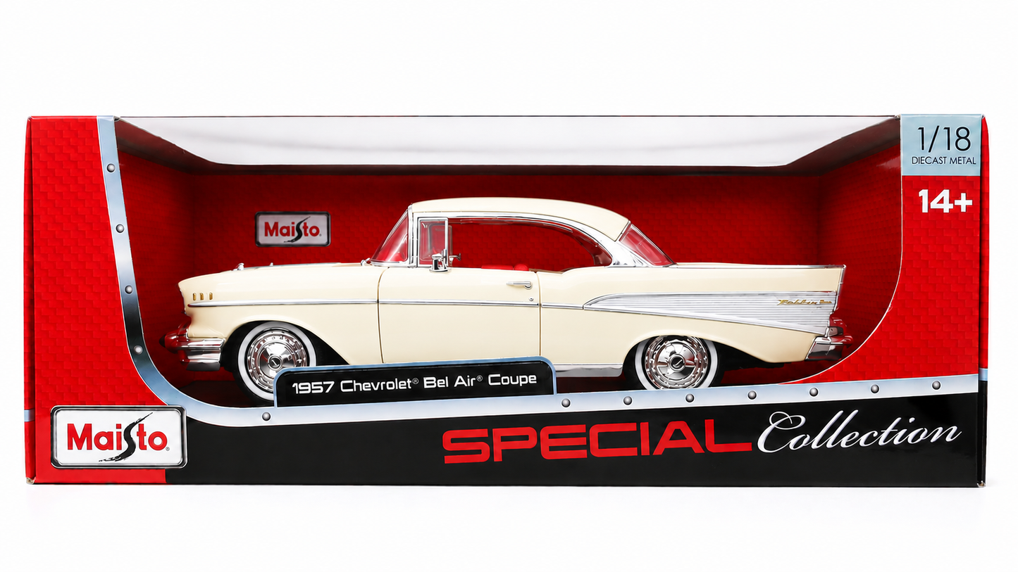 Maisto 1:18 1957 Chevrolet Bel Air Coupe Die-Cast Model White – Special Collection