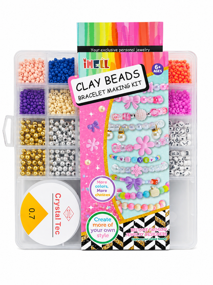 DIY Clay Beads Bracelet Making Kit with Colourful Beads & Organizer Box for Kids 6+ Years