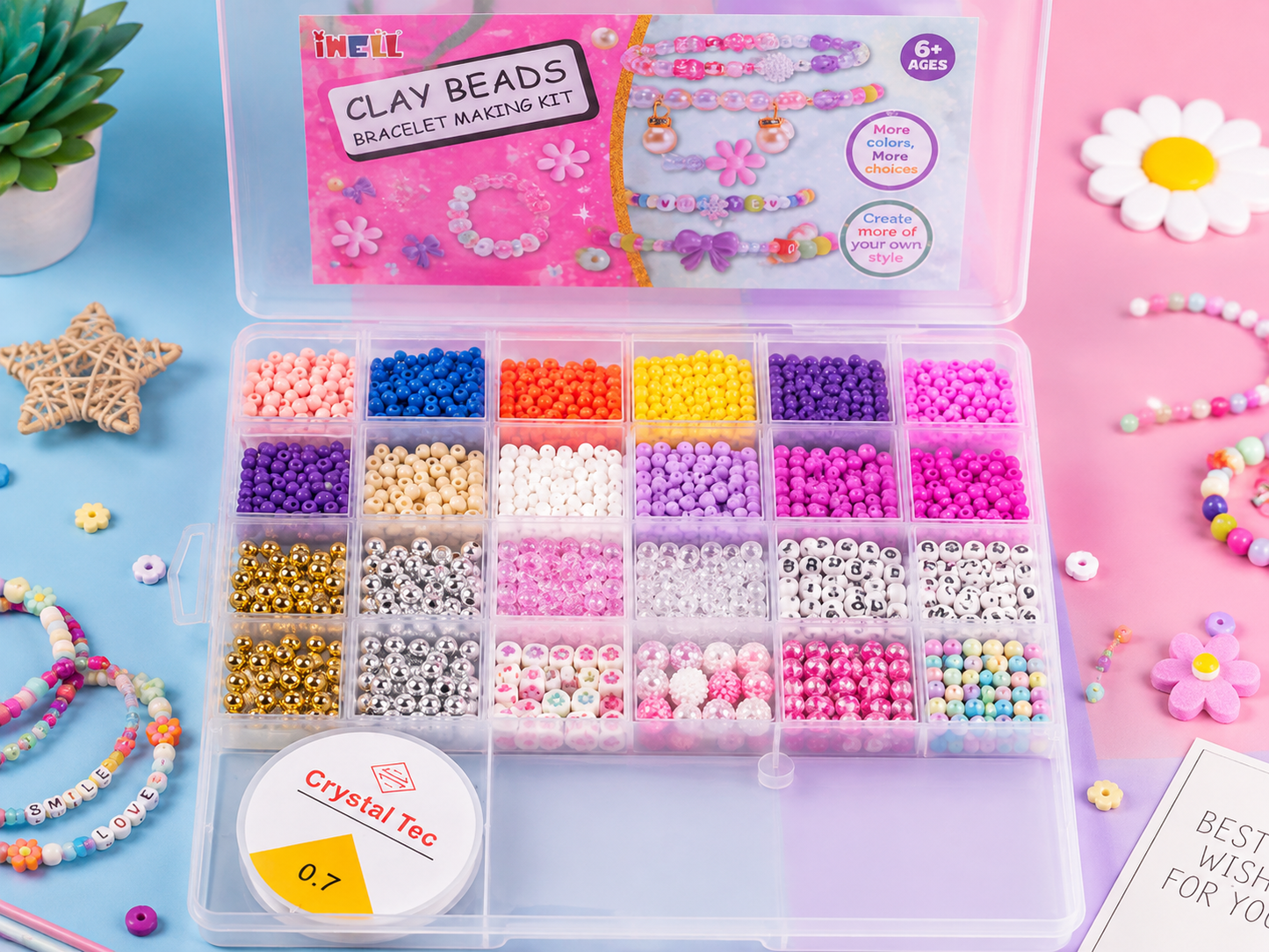 DIY Clay Beads Bracelet Making Kit with Colourful Beads & Organizer Box for Kids 6+ Years