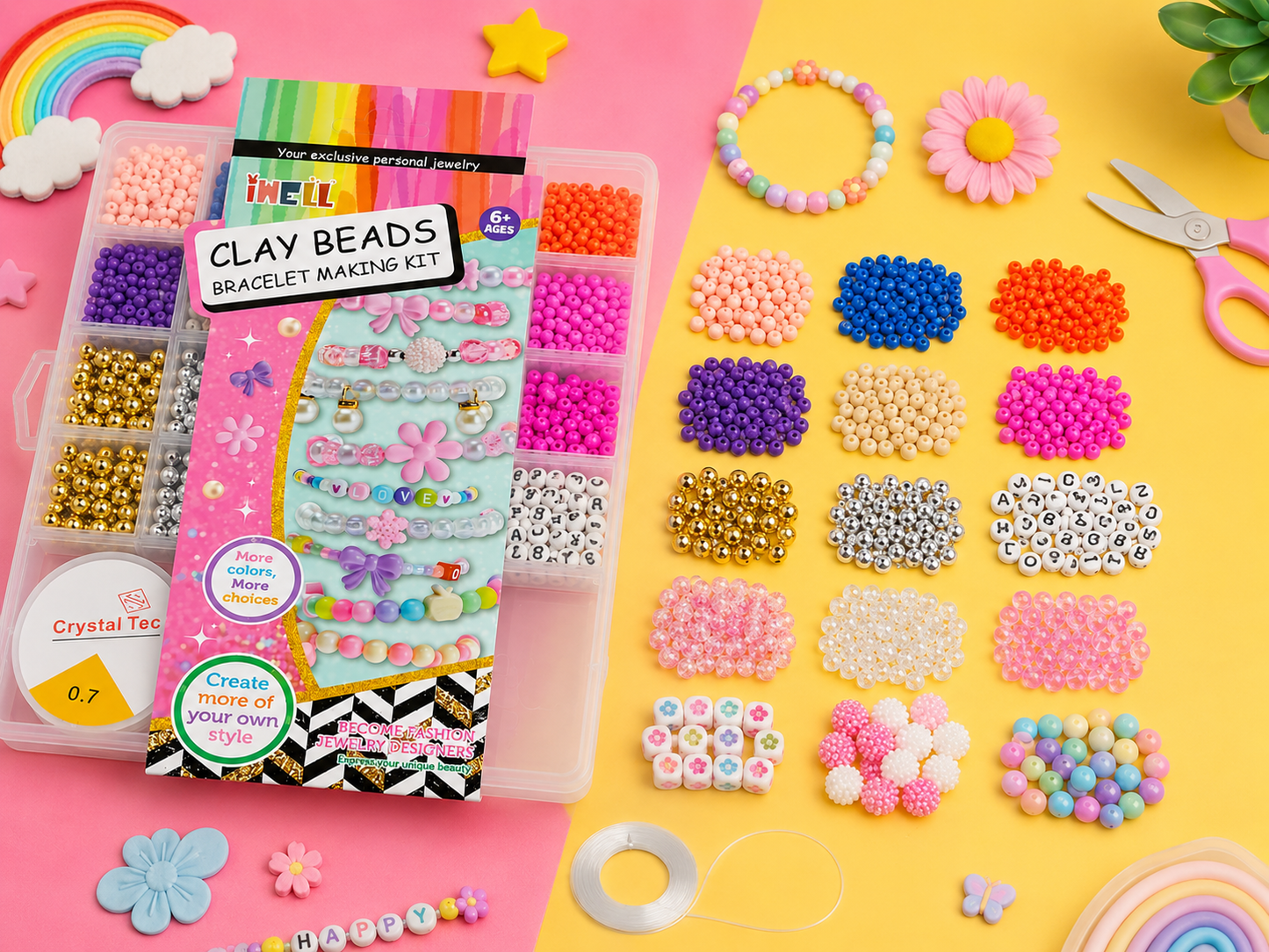 DIY Clay Beads Bracelet Making Kit with Colourful Beads & Organizer Box for Kids 6+ Years
