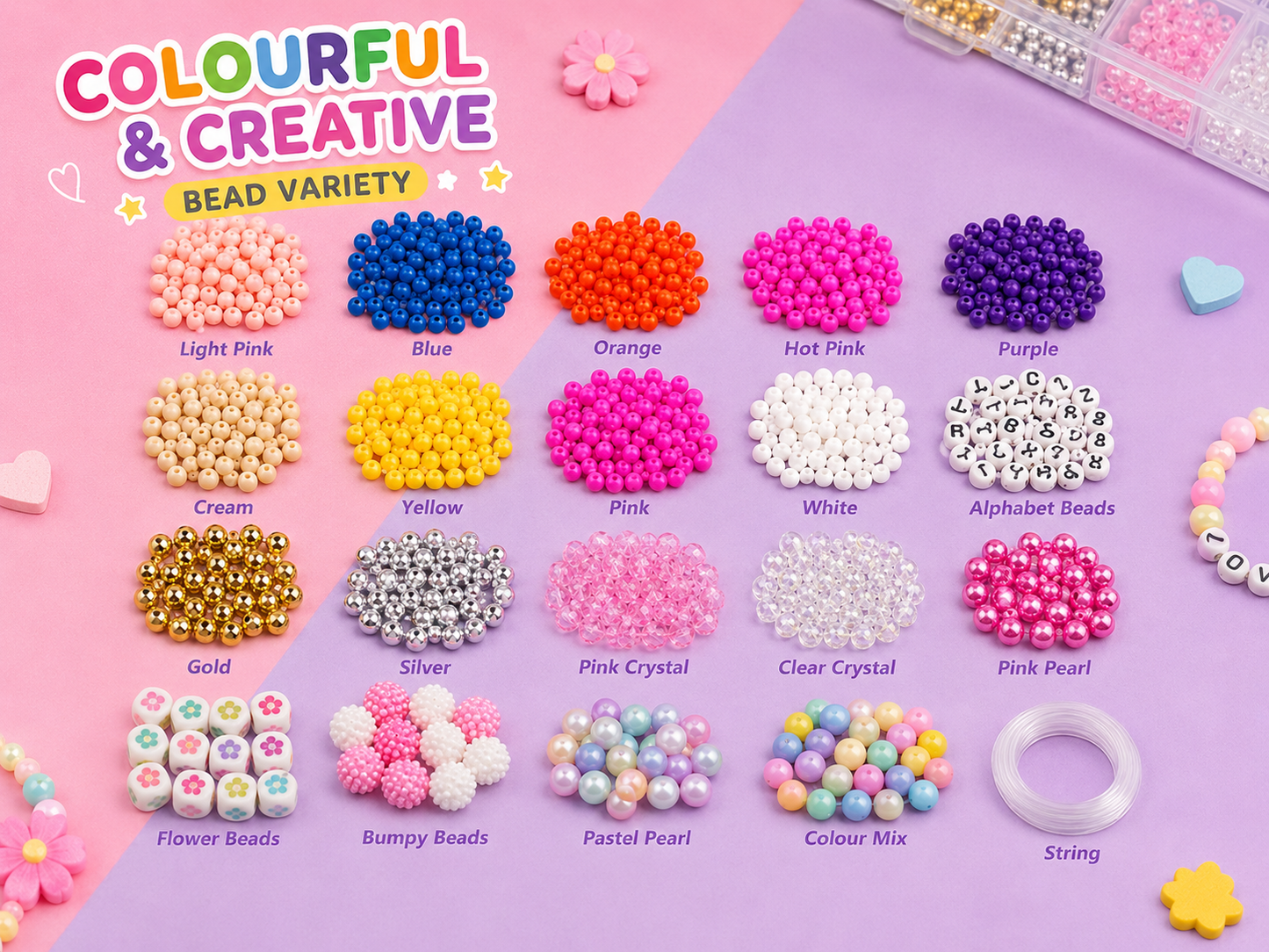 DIY Clay Beads Bracelet Making Kit with Colourful Beads & Organizer Box for Kids 6+ Years