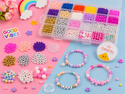 DIY Clay Beads Bracelet Making Kit with Colourful Beads & Organizer Box for Kids 6+ Years