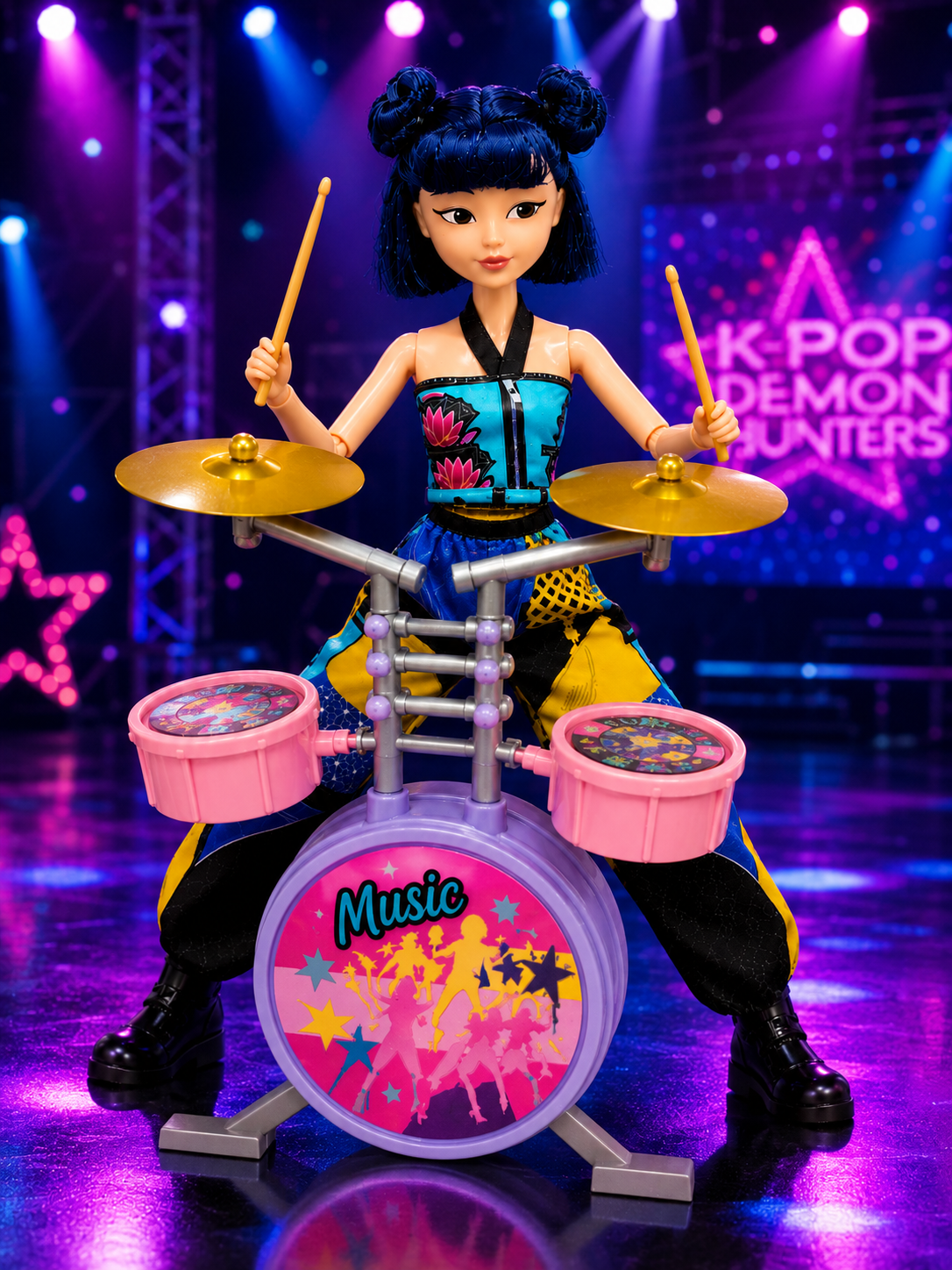 K-Pop Demon Hunters Music Fashion Doll Playset with Guitar, Drums & Accessories 3+ Years