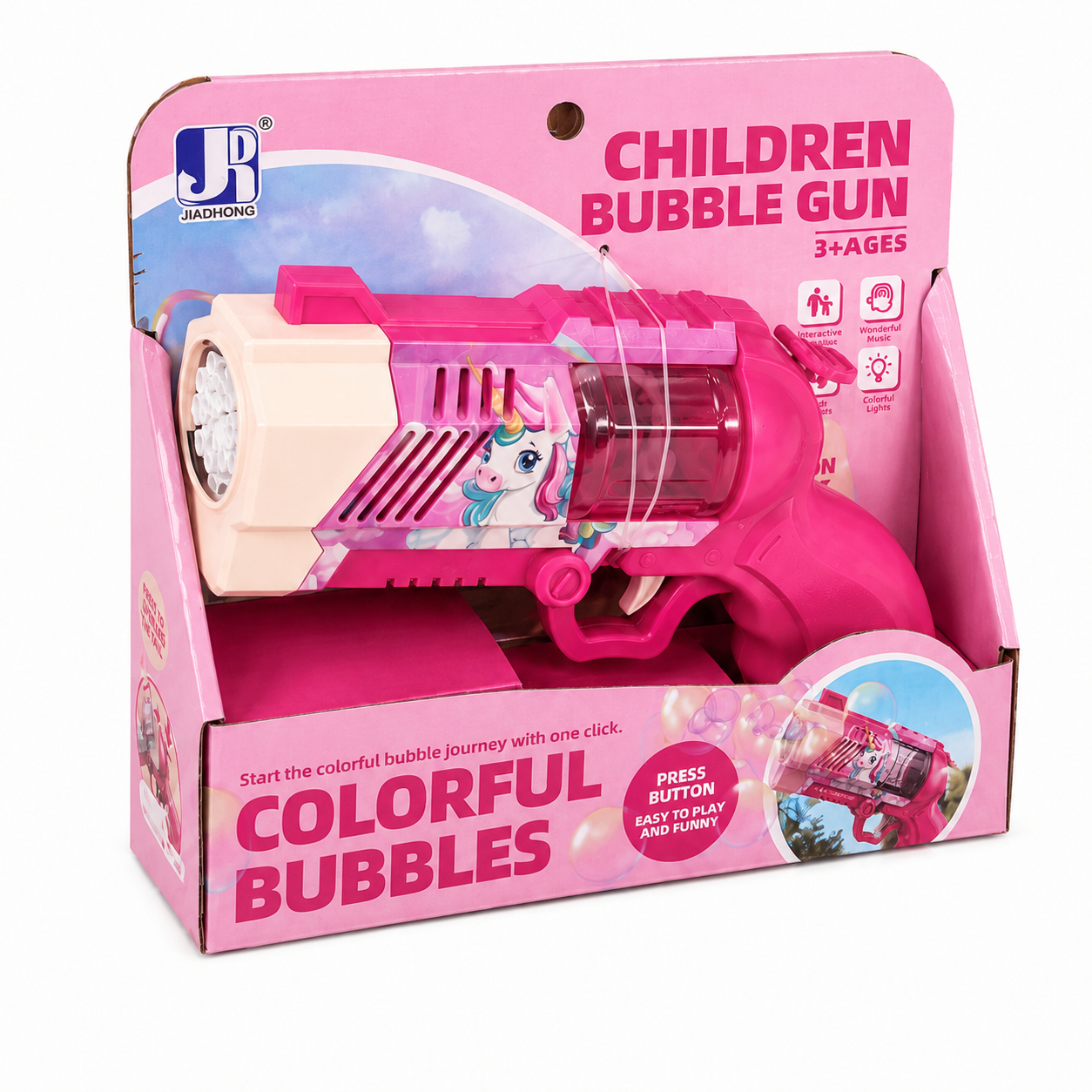 Automatic Unicorn Bubble Gun with Music & Colourful Lights for Kids 3+ Years