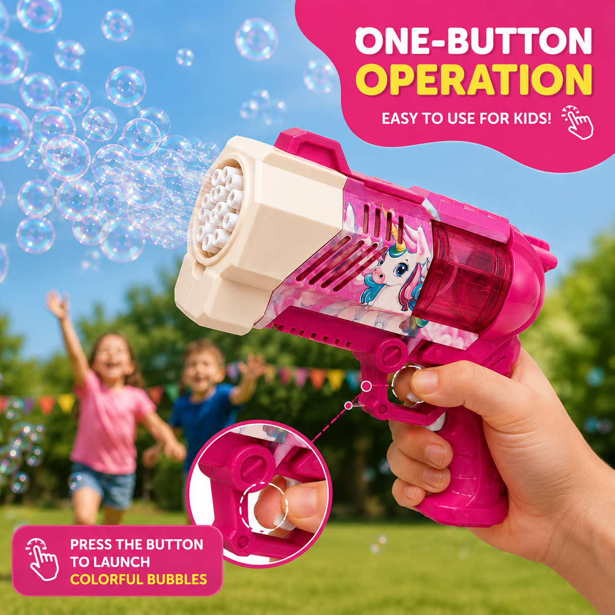 Automatic Unicorn Bubble Gun with Music & Colourful Lights for Kids 3+ Years