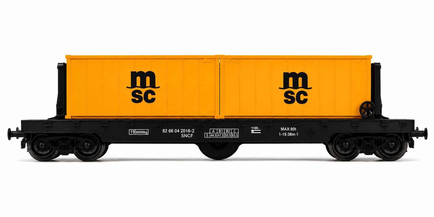 HANFIY 94244 HO 1:87 MSC Orange Container Freight Wagon Model Train Car
