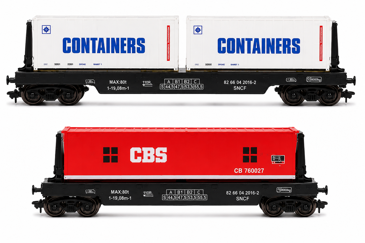 HANFIY 95005 HO 1:87 Container & CBS Freight Wagon Set | 2 Model Train Cars