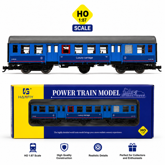 HANFIY 98390 HO 1:87 Scale Blue Luxury Passenger Carriage | Detailed Model Railway Coach for Train Layouts & Collectors