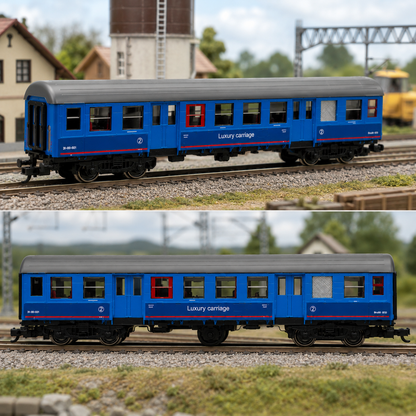 HANFIY 98390 HO 1:87 Scale Blue Luxury Passenger Carriage | Detailed Model Railway Coach for Train Layouts & Collectors