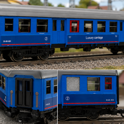 HANFIY 98390 HO 1:87 Scale Blue Luxury Passenger Carriage | Detailed Model Railway Coach for Train Layouts & Collectors