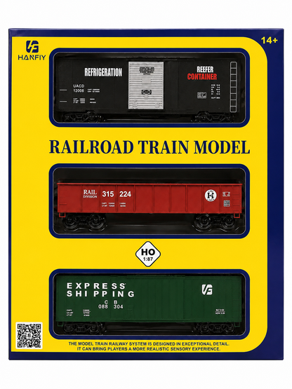 HANFIY 95015 HO 1:87 Freight Train Model 3-Car Set | Reefer, Gondola & Box Car
