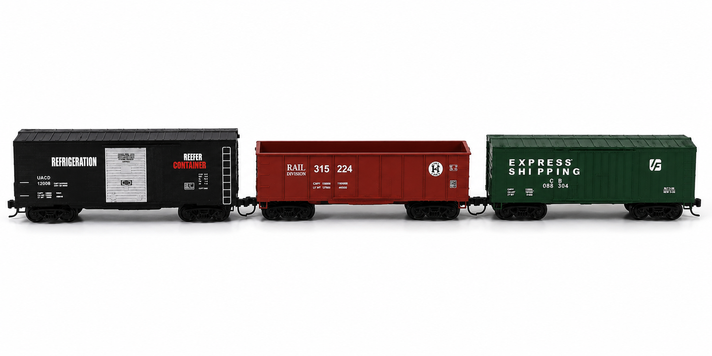 HANFIY 95015 HO 1:87 Freight Train Model 3-Car Set | Reefer, Gondola & Box Car