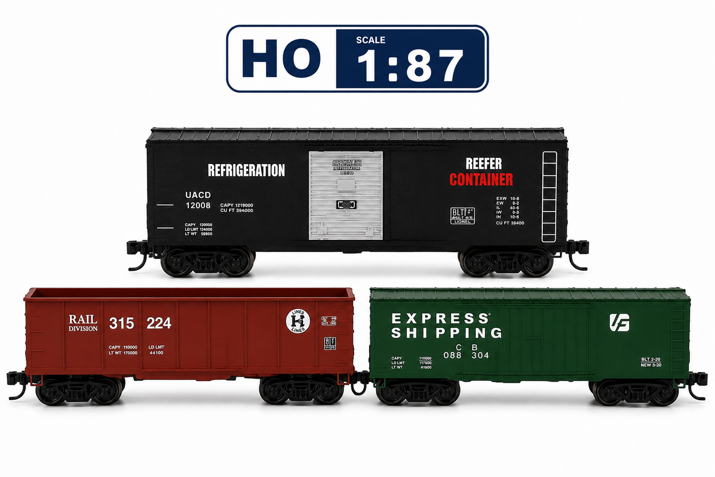 HANFIY 95015 HO 1:87 Freight Train Model 3-Car Set | Reefer, Gondola & Box Car