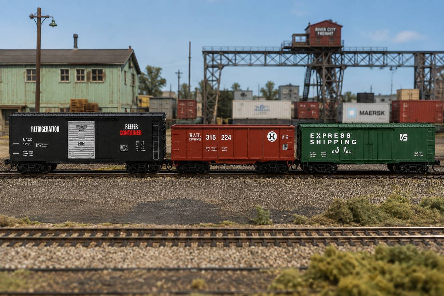 HANFIY 95015 HO 1:87 Freight Train Model 3-Car Set | Reefer, Gondola & Box Car