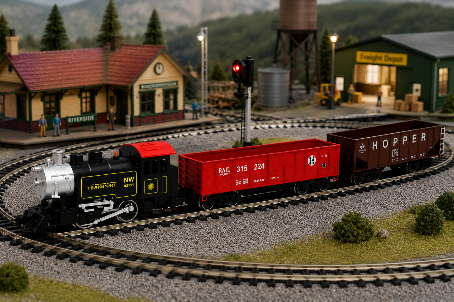 HANFIY 66100a HO 1:87 Scale Electric Railway Train Set with Metal Track & Controller