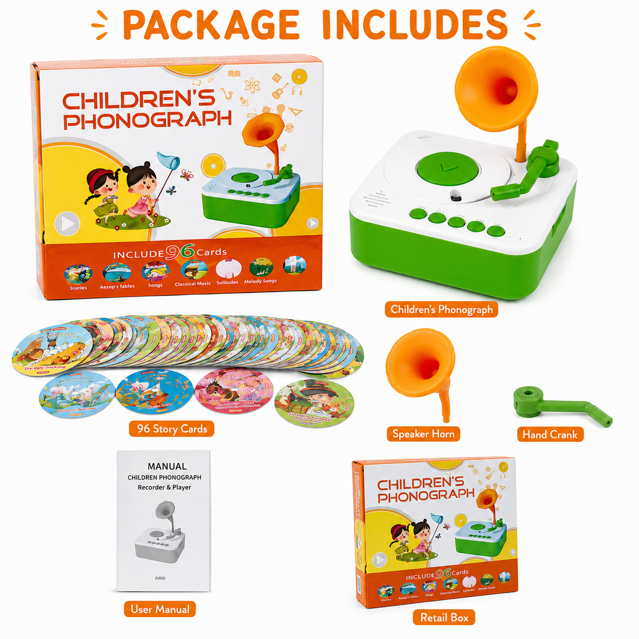 Interactive Children's Phonograph with 96 Story Cards | Educational Audio Learning Toy