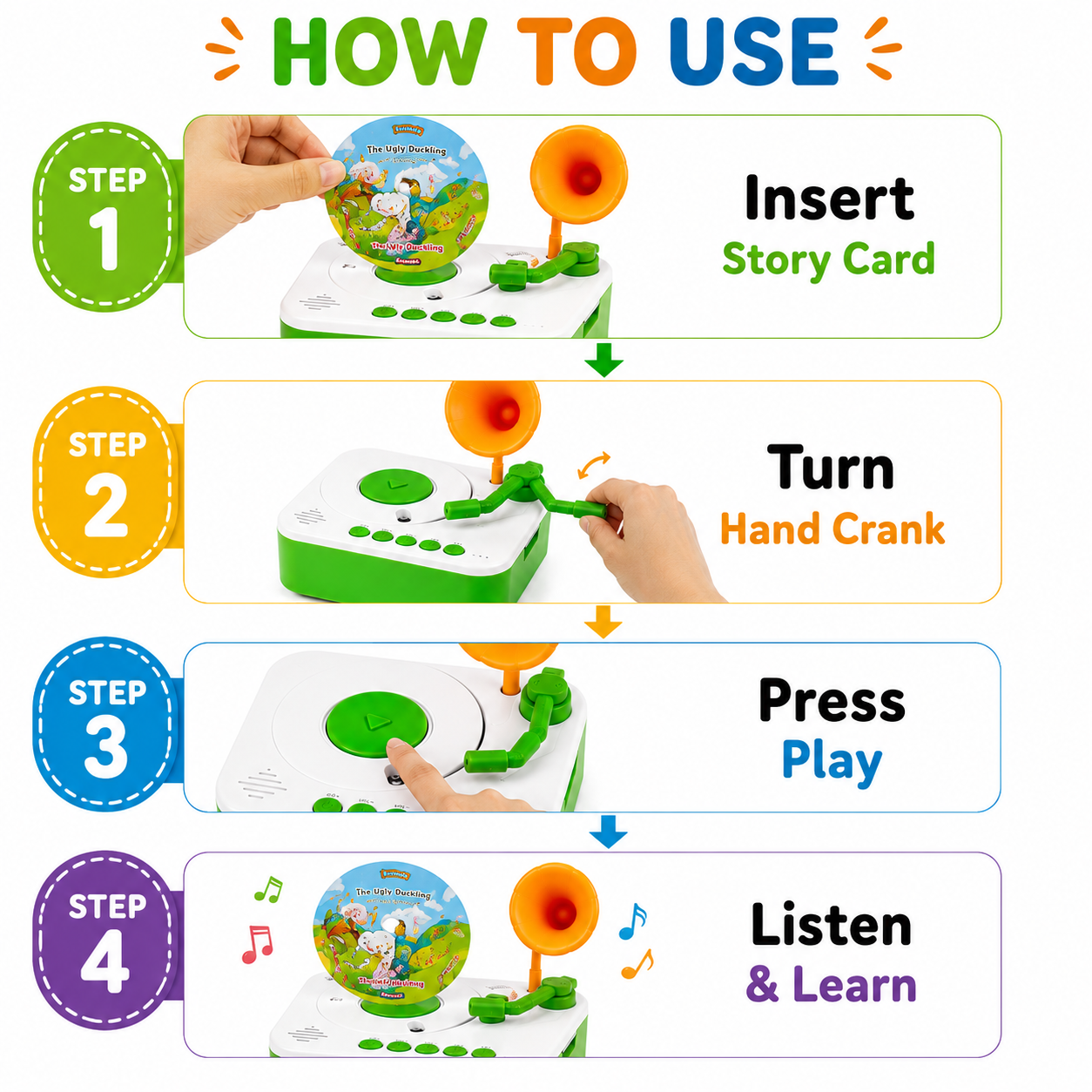 Interactive Children's Phonograph with 96 Story Cards | Educational Audio Learning Toy