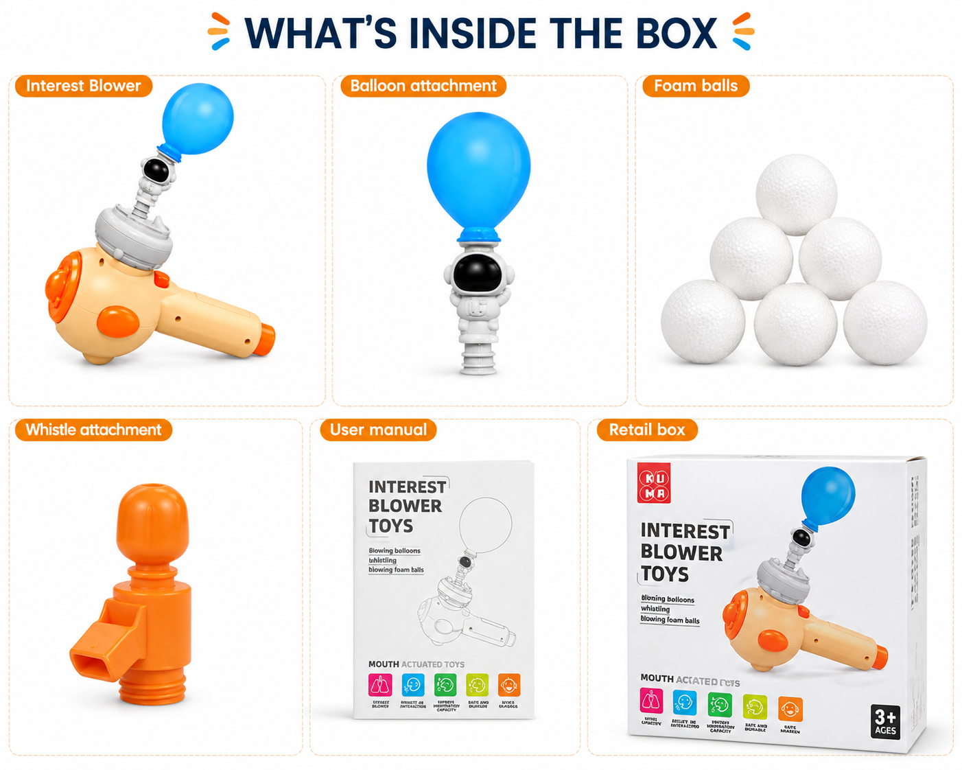 Kids Breath Blower Toy with Balloon & Foam Ball Launcher | 3-in-1 Educational Oral Motor Toy for Kids 3+