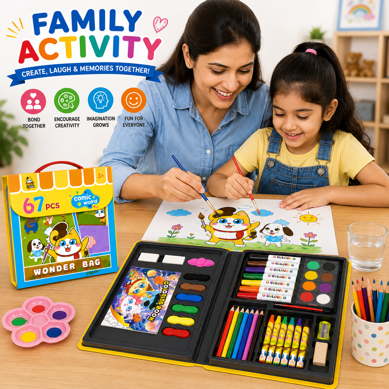 Comic World 67 PCS Kids Drawing & Coloring Set