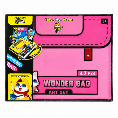 Wonder Bag 47-Piece Kids Art Set with Carry Case | Drawing & Coloring Kit - Pink