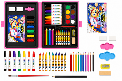 Wonder Bag 47-Piece Kids Art Set with Carry Case | Drawing & Coloring Kit - Pink