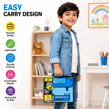 Wonder Bag 47-Piece Kids Art Set with Carry Case | Drawing & Coloring Kit - Blue