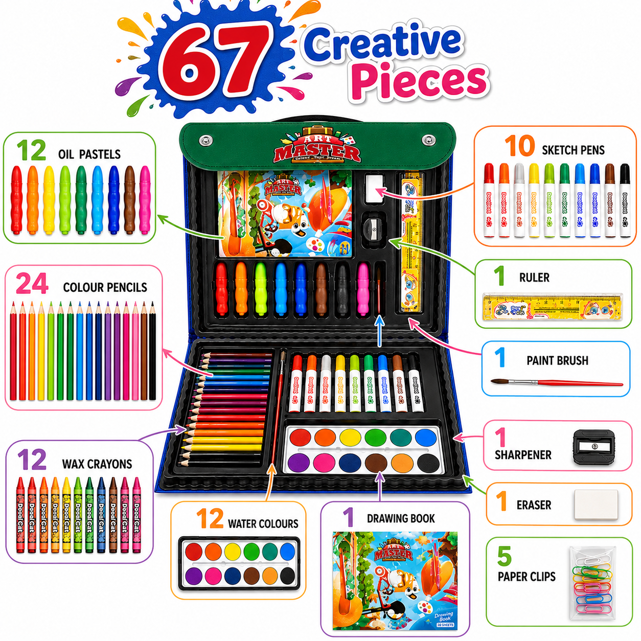 Art Master Kids Art Set | 67-Piece Drawing & Painting Kit