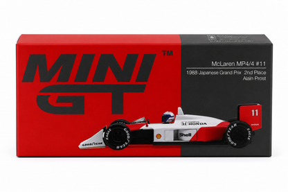 MINI GT 1:64 McLaren MP4/4 #11 Alain Prost 1988 Japanese Grand Prix 2nd Place F1 Die-Cast Model Car