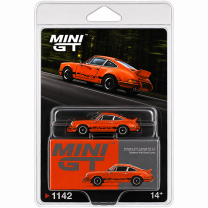 MINI GT 1:64 (Blister Pack) Porsche 911 Carrera RS 2.7 Tangerine with Black Livery Die-Cast Model Car #1142