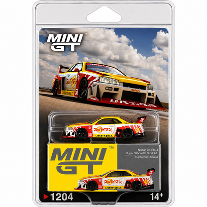 MINI GT 1:64  (Blister Pack) Nissan LB-ER34 Super Silhouette Skyline Suppaiman Okinawa #1204 Die-Cast Model Car