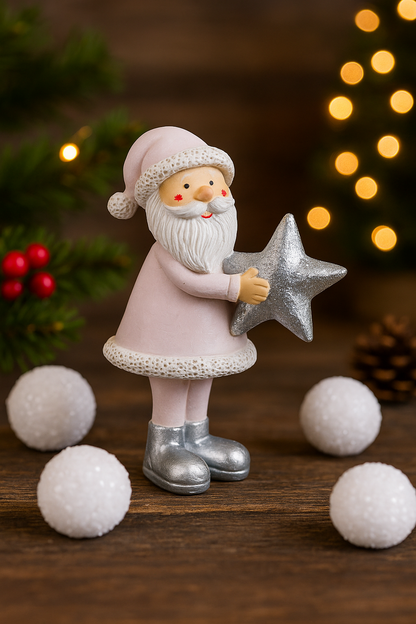 Pink Santa Claus Figurines with Star & Christmas Tree | Cute Christmas Table Décor (As Per Availability)