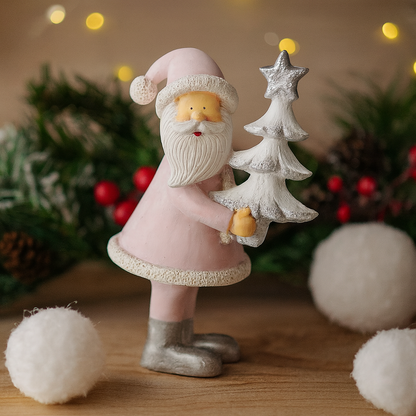 Pink Santa Claus Figurines with Star & Christmas Tree | Cute Christmas Table Décor (As Per Availability)