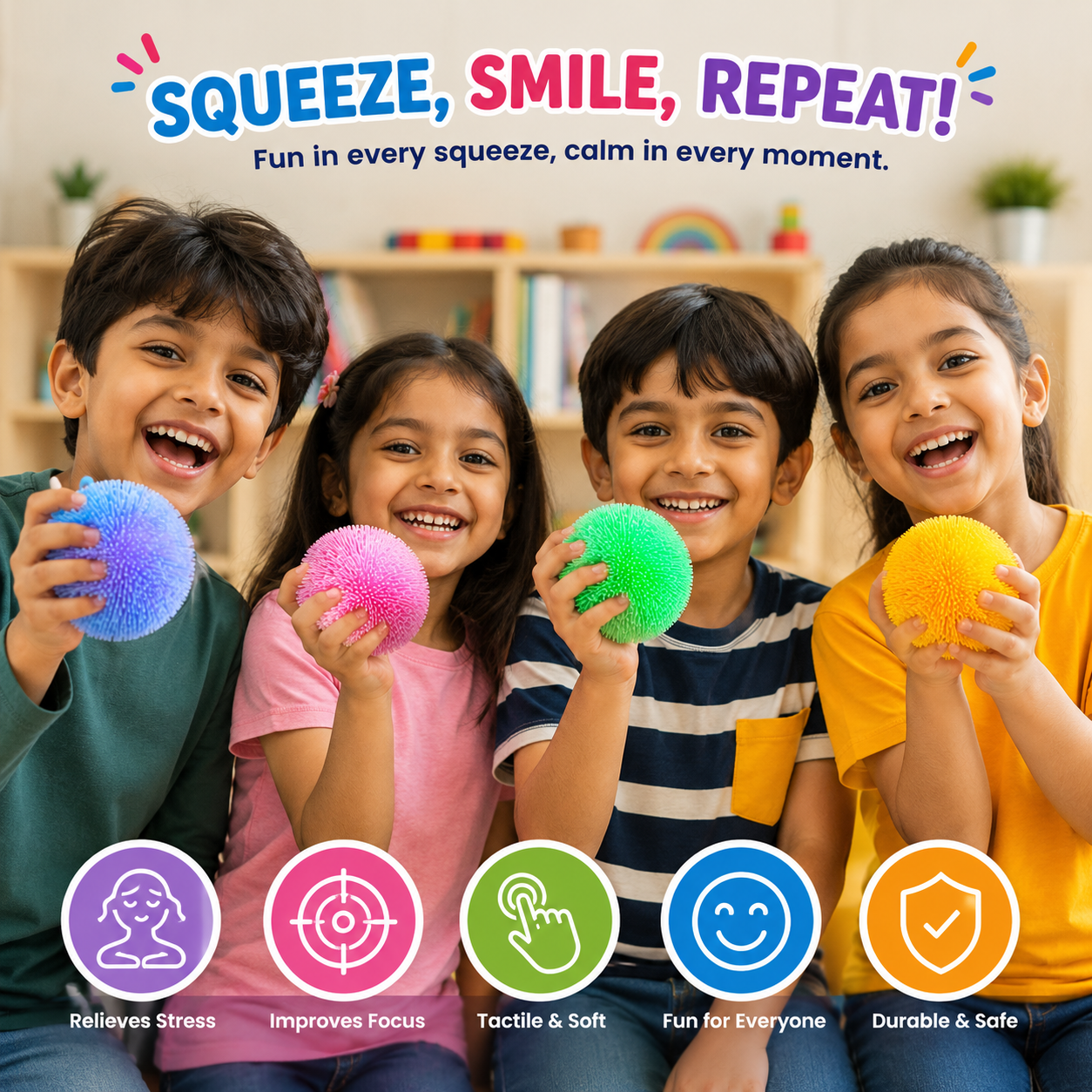 Stress Ball Sensory Fidget Toy – Throw It, Catch It, Stress It, Hug It | Soft Spiky Squishy Ball for Kids & Adults | Stress Relief, Anxiety Relief, Sensory Play & Hand Exercise | Random 1 Pick